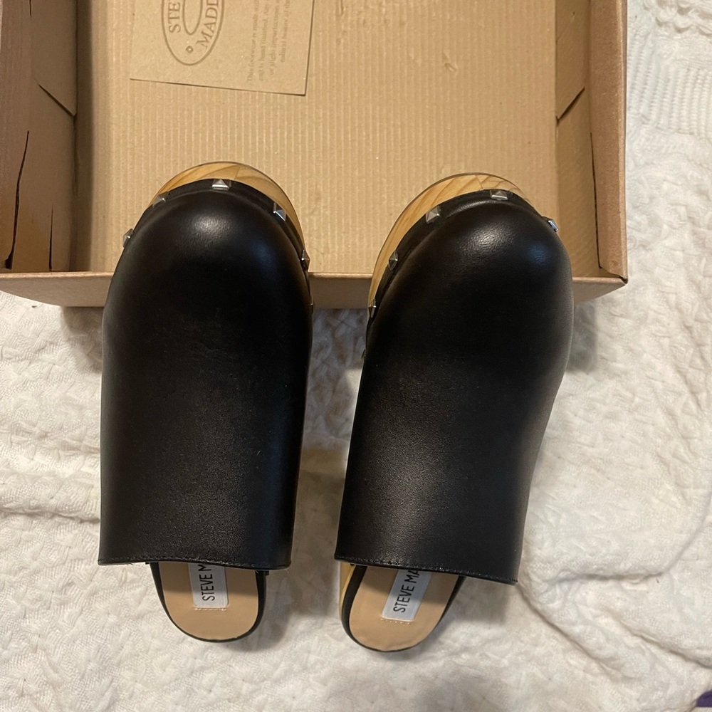 Steve Madden Brooklyn Studded Clogs Heels Size 3 Shoes Size 9.5 Black Leather